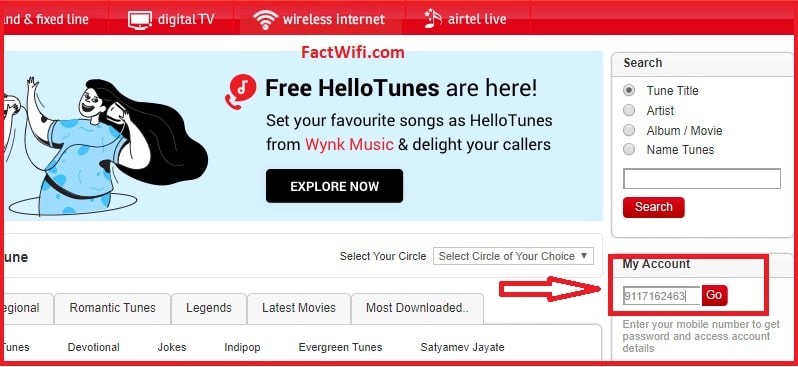 Login with Airtel Hellotune official website