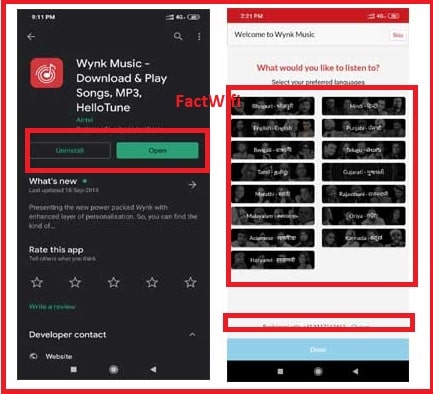 Select language in Airtel Wynk Music App